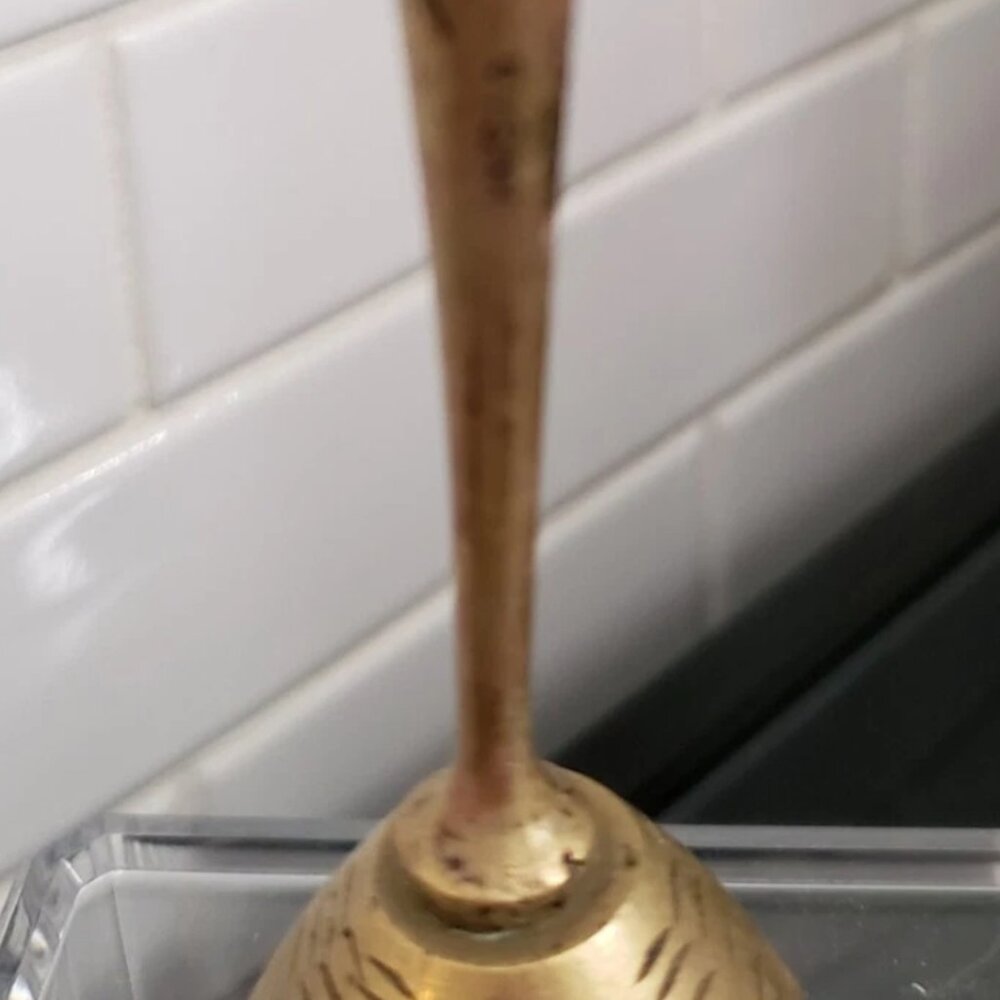 4/$20 Vintage Wood Brass Bell Engraved Dash Pattern India Indian H549 Handbell - Picture 10 of 16